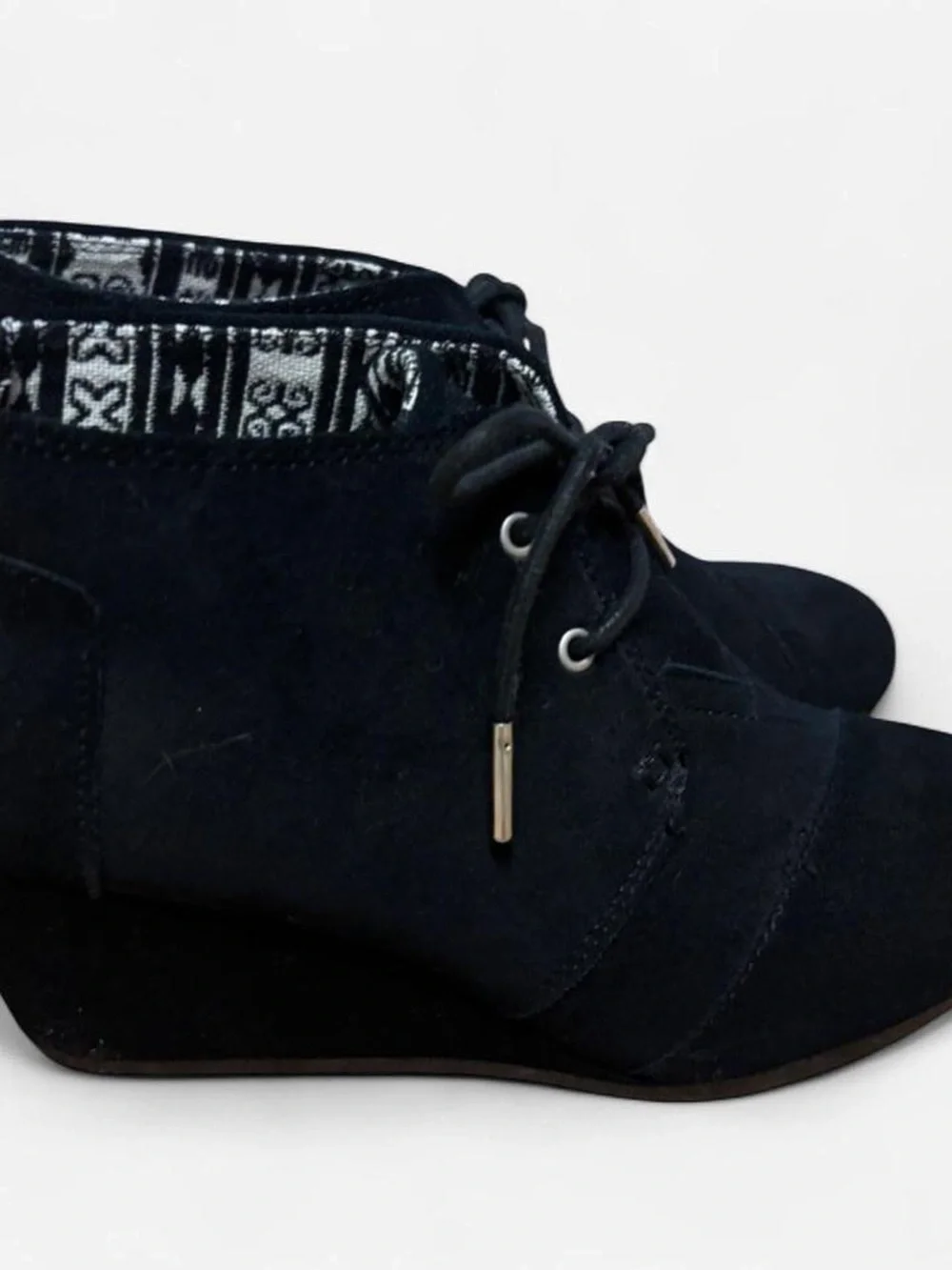 Toms Black Suede-Look Lace-Up Ankle Booties